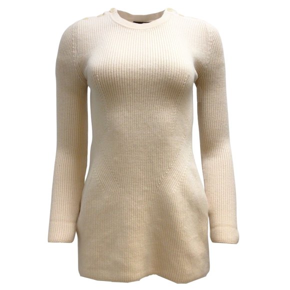 Calvin Klein Long Sleeved Ribbed Knit Wool Cream Sweater
